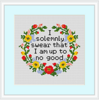 I solemnly swear that I am up to no good Starter Cross Stitch Kit. Adult Cross Stitch Kit. Funny Cross Stitch Kit. Subversive Flower Wreath Cross Stitch.