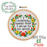 I solemnly swear that I am up to no good Starter Cross Stitch Kit. Adult Cross Stitch Kit. Funny Cross Stitch Kit. Subversive Flower Wreath Cross Stitch.