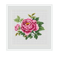 Pink Peonies Cross Stitch Pattern.