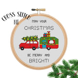 May Your Christmas Be Merry and Bright. Merry Christmas Car with Trailer Cross Stitch Kit. Christmas Cross Stitch.